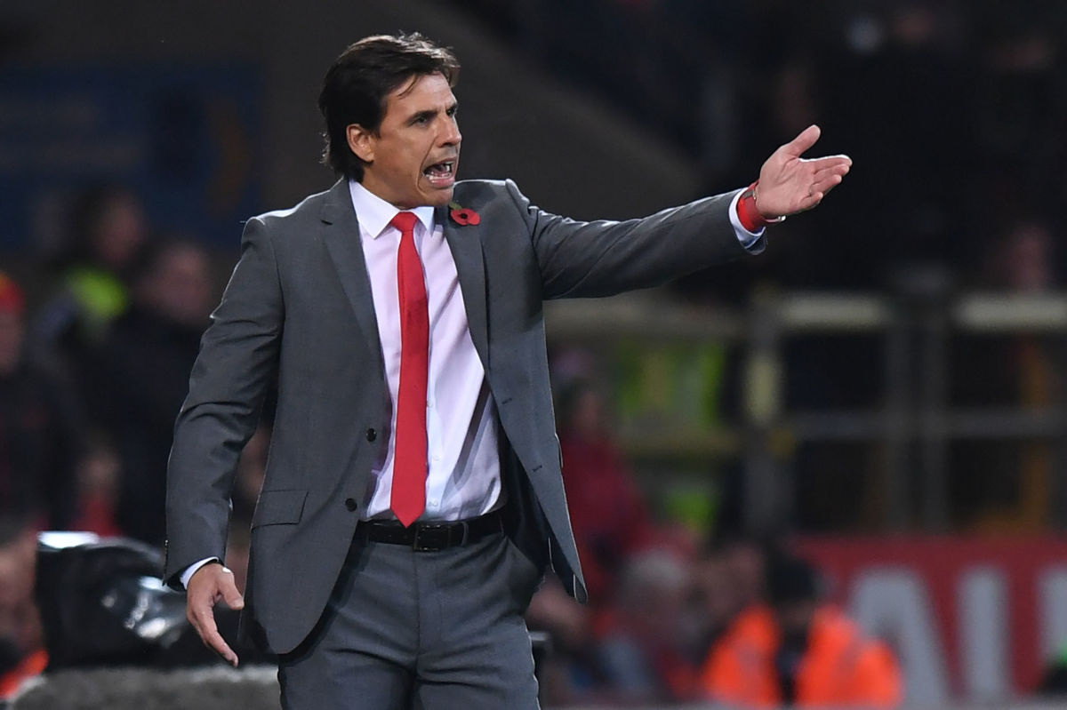 Wales's manager Chris Coleman gestures on the touchline during the World Cup 2018 qualification match between Wales and Serbia at Cardiff City stadium in Cardiff on November 12, 2016. / AFP / Anthony DEVLIN        (Photo credit should read ANTHONY DEVLIN/AFP/Getty Images)