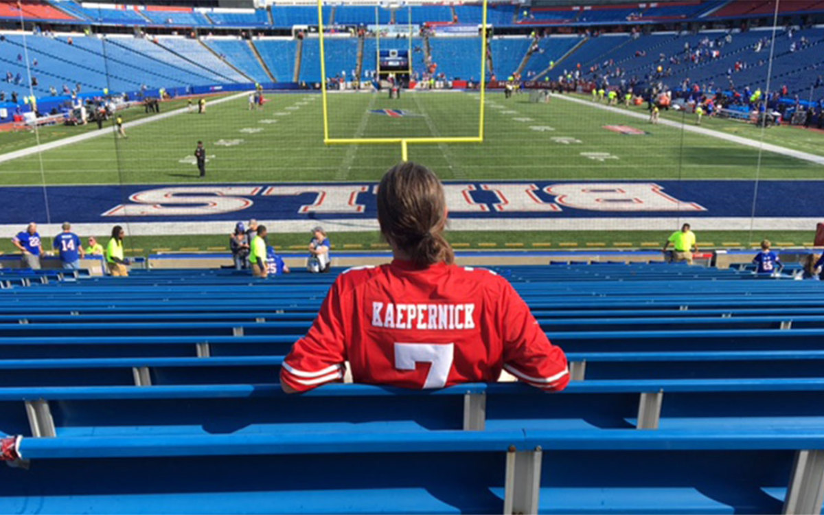 Tim Rohan sports the only Kaepernick jersey in sight. 