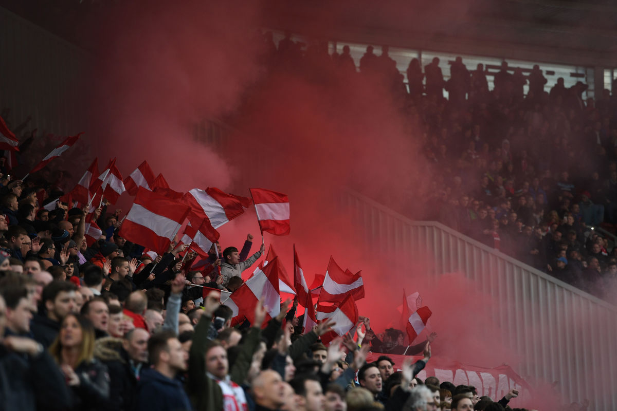 MIDDLESBROUGH, ENGLAND - APRIL 26:  A general view as supporters create an atmosphere prior to the Premier League match between Middlesbrough and Sunderland at the Riverside Stadium on April 26, 2017 in Middlesbrough, England.  (Photo by Michael Regan/Getty Images)