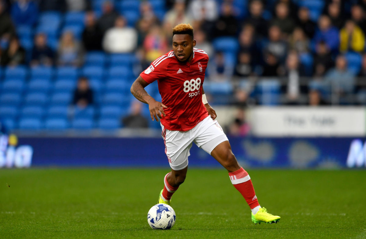 CARDIFF, WALES - APRIL 17:  Britt Assombalonga of Forest in action during the Sky Bet Championship match between Cardiff City and Nottingham Forest  at Cardiff City Stadium on April 17, 2017 in Cardiff, Wales.  (Photo by Stu Forster/Getty Images)