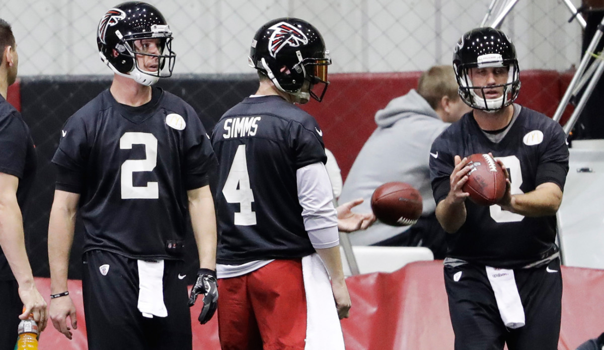 Three of Atlanta’s Matts—(left to right) Ryan, Simms and Schaub—get ready for Sunday.