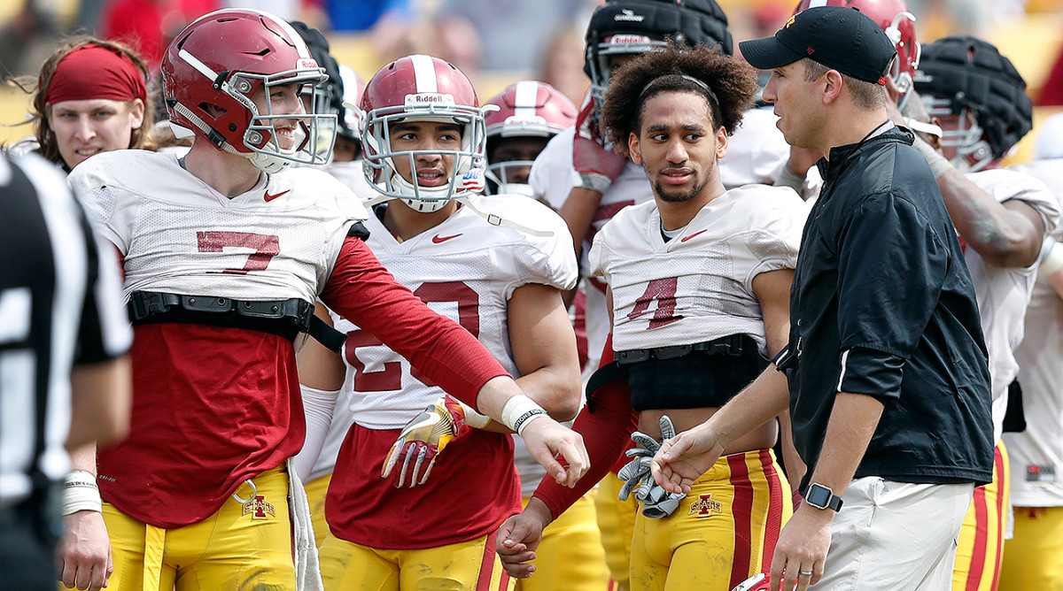 Lanning (7) took an interception back for a touchdown during Iowa State's spring game, and coach Matt Campbell has been pleased with his progress.