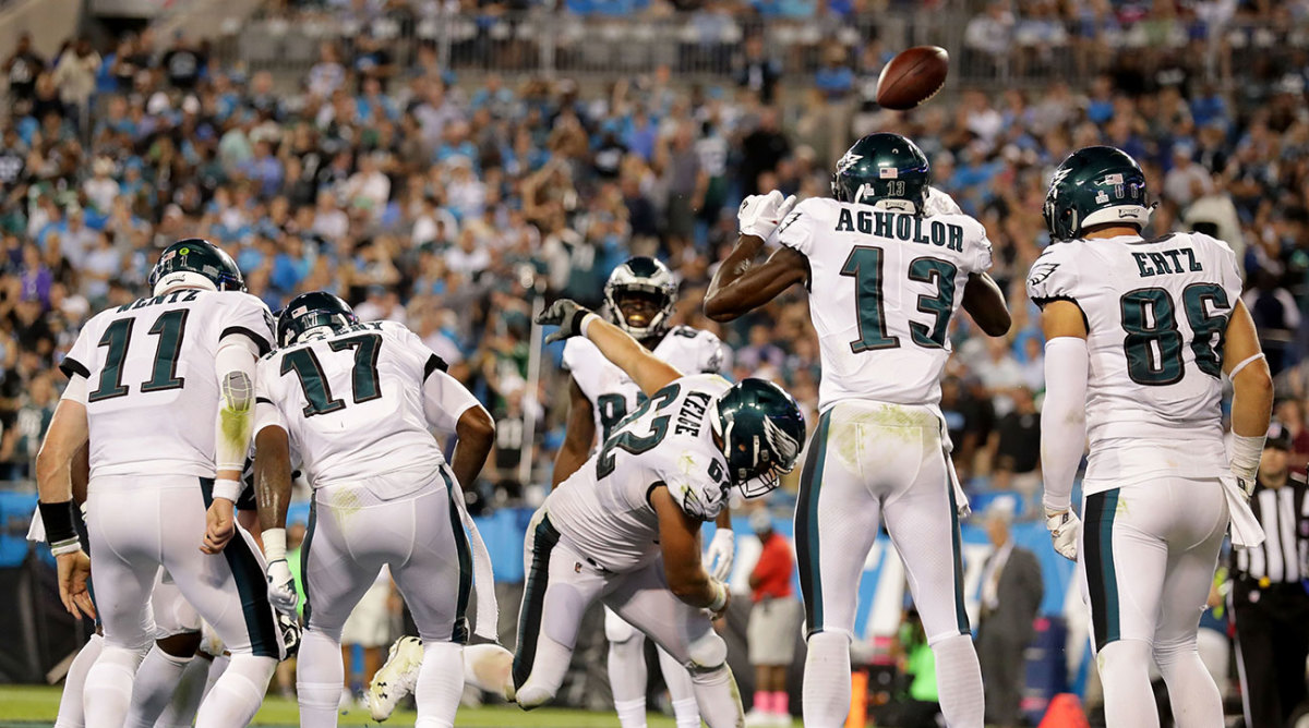 A 28-23 road win over the Panthers establishes the 5-1 Eagles as contenders.