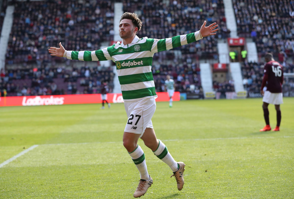 EDINBURGH, SCOTLAND - APRIL 02:  Patrick Roberts of Celtic celebrates scoring his sides fourth goal during the Ladbrokes Scottish Premiership match between Hearts and Celtic at Tynecastle Stadium on April 2, 2017 in Edinburgh, Scotland.  (Photo by Ian MacNicol/Getty Images)