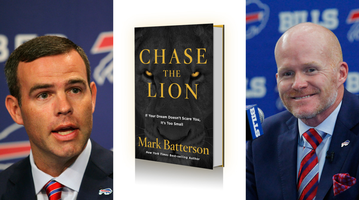 New Bills coach Sean McDermott (right) used this book to help recruit Brandon Beane to become the team’s general manager.
