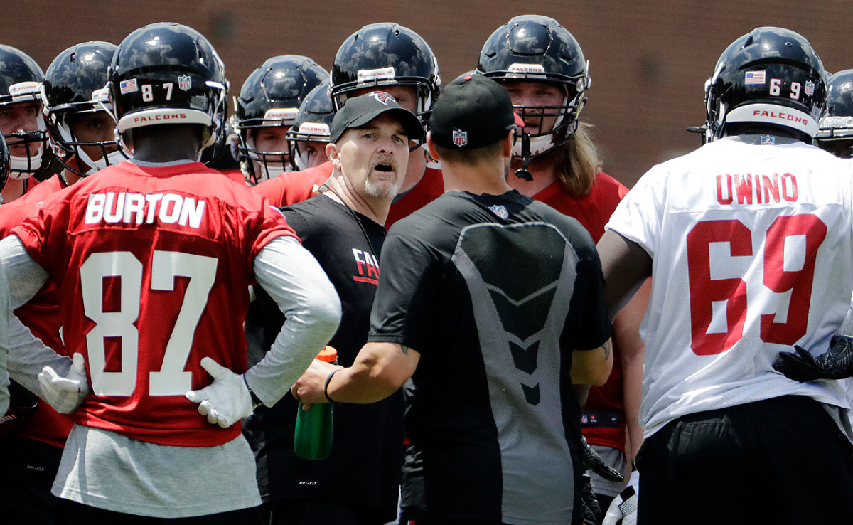 The Falcons rookies hit the field with head coach Dan Quinn last week in Flowery Branch, Ga.