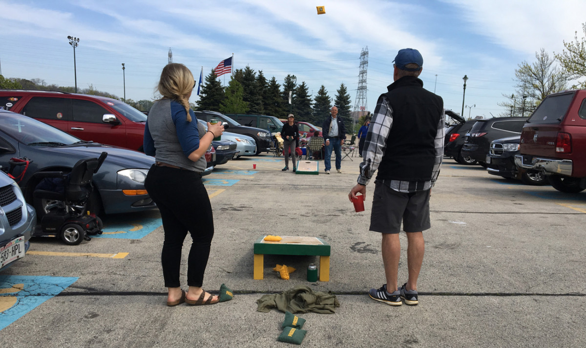 The Packers are never far from the minds of Wisconsin sports fans, even at a Milwaukee Brewers game in May.