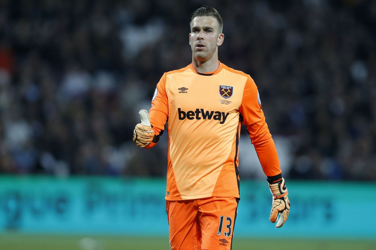 West Ham United's Spanish goalkeeper Adrian gestures during the English Premier League football match between West Ham United and Tottenham Hotspur at The London Stadium, in east London on May 5, 2017. / AFP PHOTO / Ian KINGTON / RESTRICTED TO EDITORIAL USE. No use with unauthorized audio, video, data, fixture lists, club/league logos or 'live' services. Online in-match use limited to 75 images, no video emulation. No use in betting, games or single club/league/player publications.  /         (Photo credit should read IAN KINGTON/AFP/Getty Images)