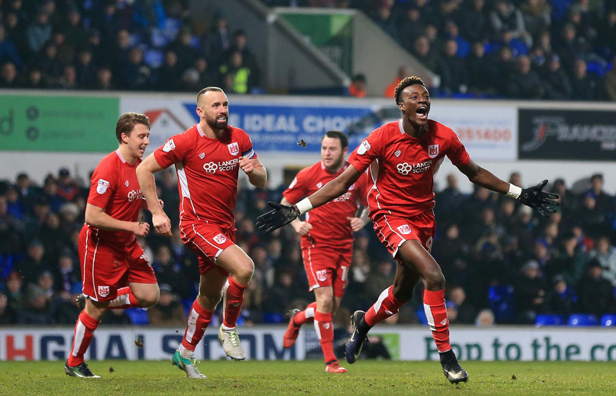 IPSWICH, ENGLAND - DECEMBER 30:  Tammy Abraham of Bristol City celebrates scoring to level the match 1-1 during the Sky Bet Championship match between Ipswich Town and Bristol City at Portman Road on December 30, 2016 in Ipswich, England. (Photo by Stephen Pond/Getty Images)