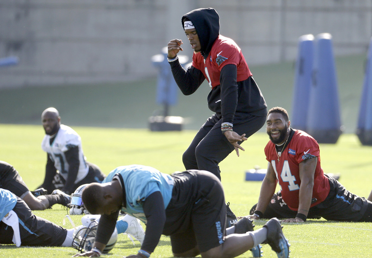 A slimmed-down Newton wasn't throwing, but he was dancing at veteran minicamp in June. (Coming off shoulder surgery, he did individual stretching sessions before the team took the field.)