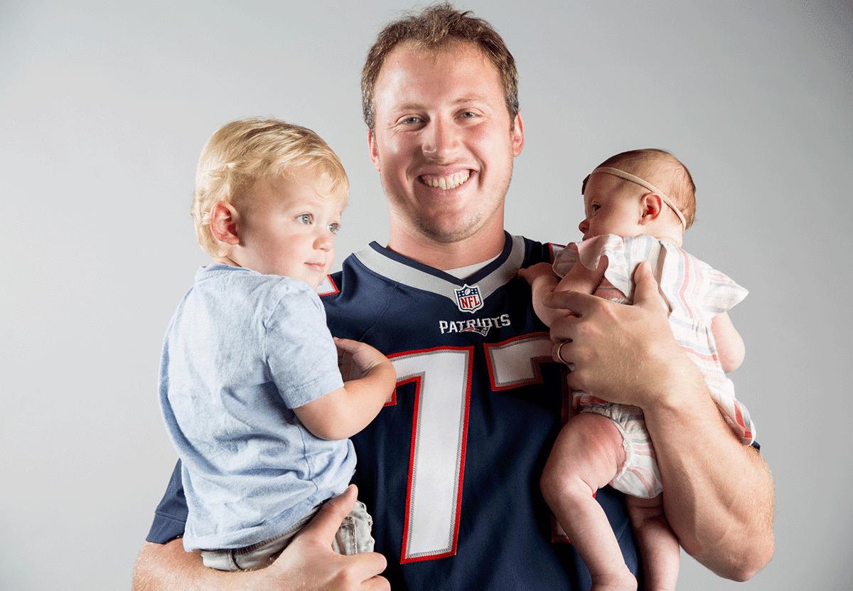 Nate Solder with his son Hudson and daughter Charlie. 