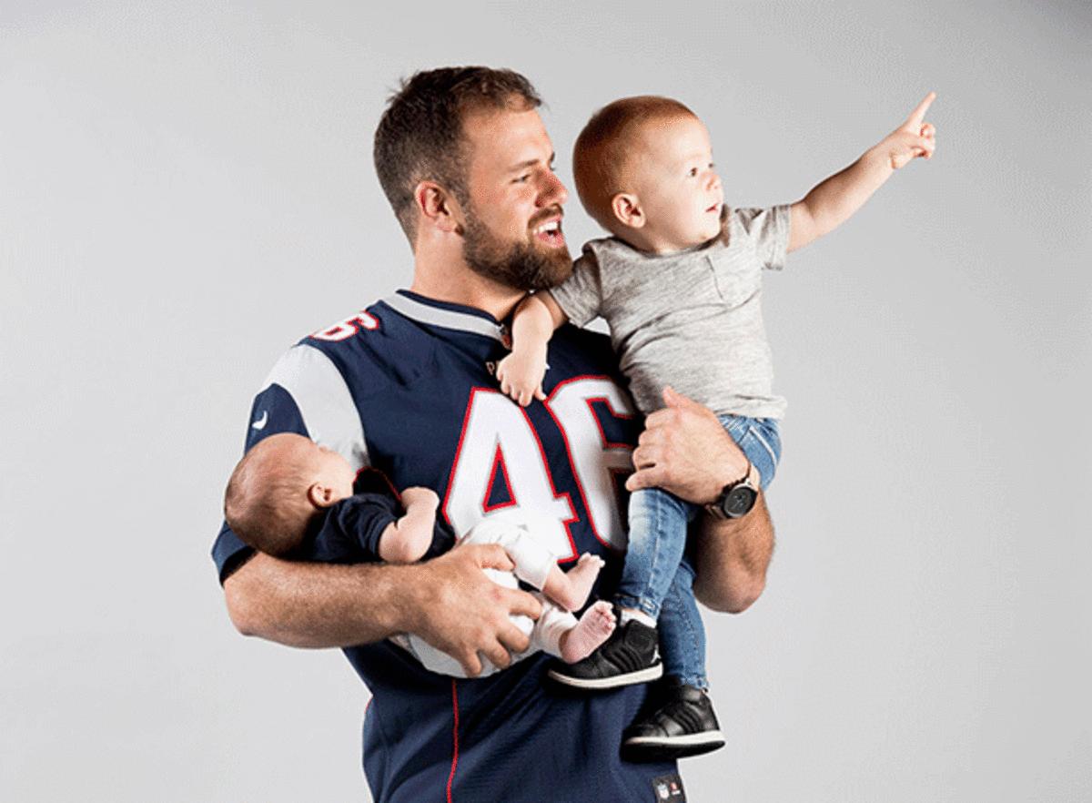 Fullback James Develin is now a father of two under two: Will, two months, and Jimmy, 16 months. 