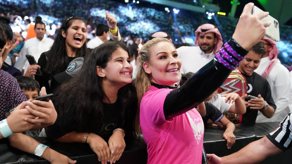 WWE's Natalya takes a selfie with a fan in Saudi Arabia