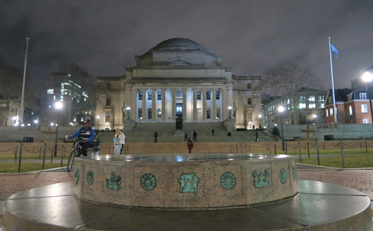 Columbia at night. Hawkins hasn’t had time for a tour—or even to get his student ID.