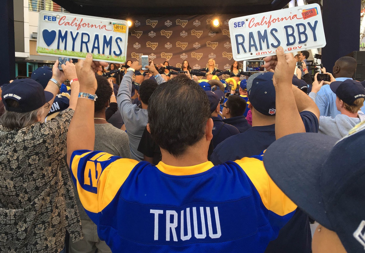License to party: Fans celebrate the first L.A. Rams draft in more than two decades.  