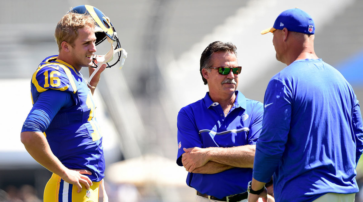Put me in, Coach: So far, Fisher has been content to allow Goff to watch and learn. 