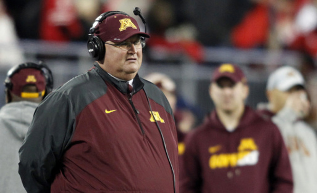 FILE - In this Nov. 7, 2015, file photo, Minnesota interim coach Tracy Claeys watches during an NCAA college football game against Ohio State in Columbus, Ohio. Claeys was named Minnesota's head coach on Nov. 11, 2015, succeeding his good friend Jerry Kil