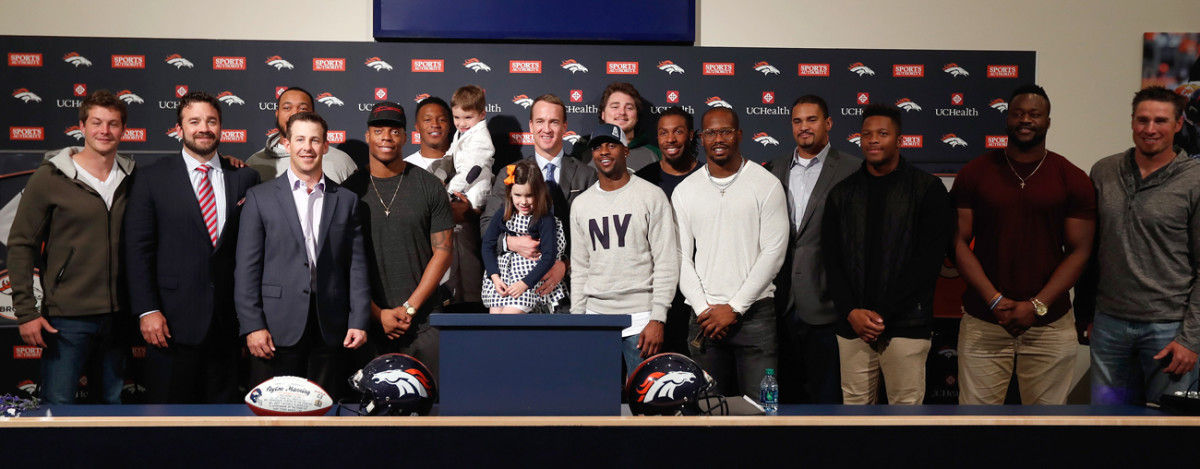 Broncos and Colts teammates turned up for the retirement announcement.