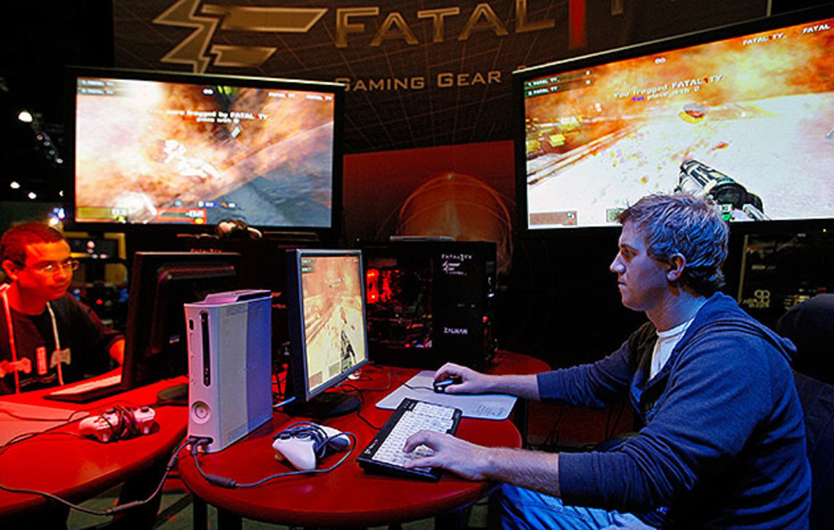 At conventions, online and around Las Vegas, Wendel (right) remains a presence in the e-sports community.