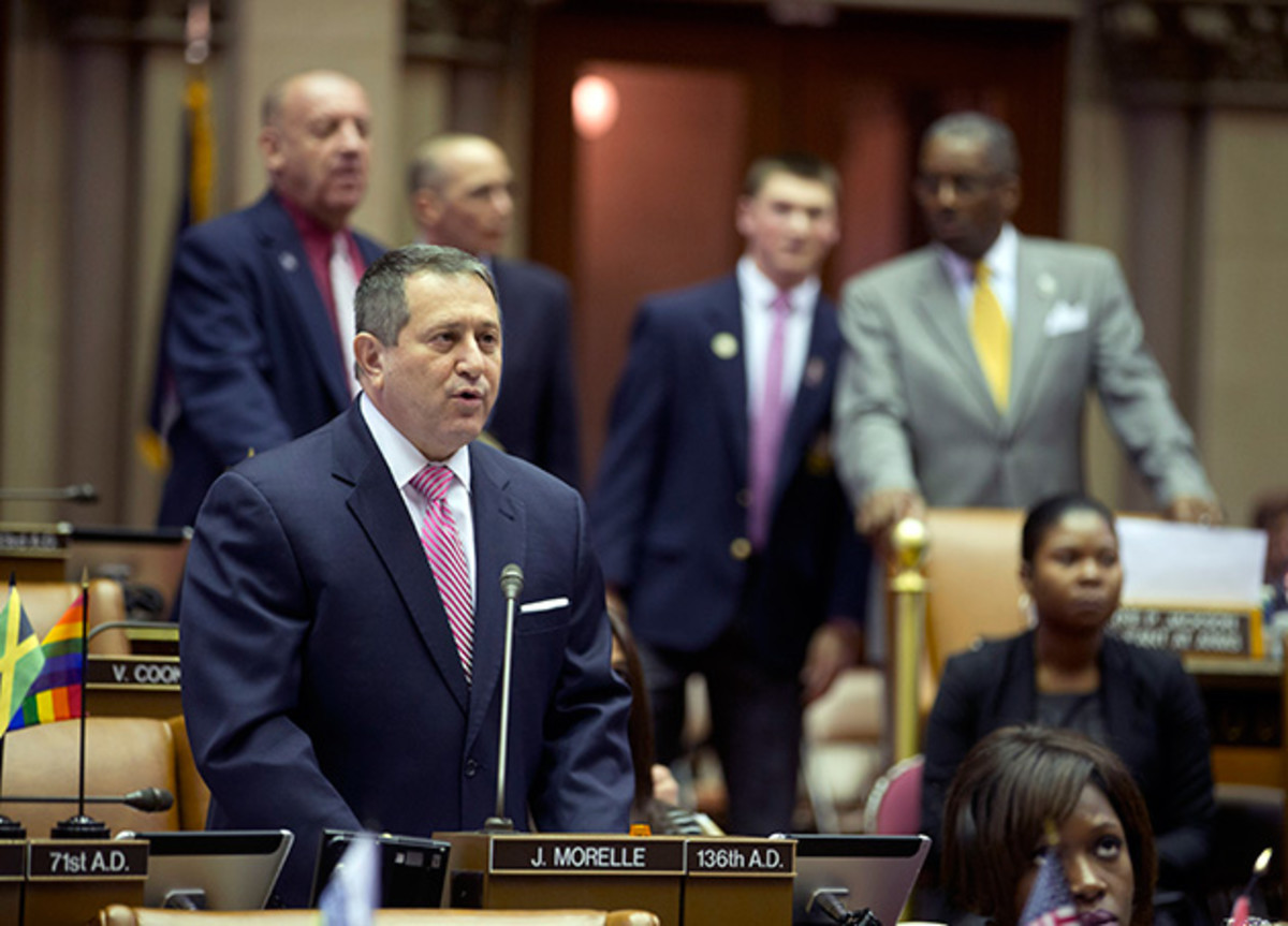 Assembly Majority Leader Joseph Morelle speaks on his mixed martial arts bill in the Assembly Chamber at the Capitol on Tuesday, March 22, 2016, in Albany, NY.