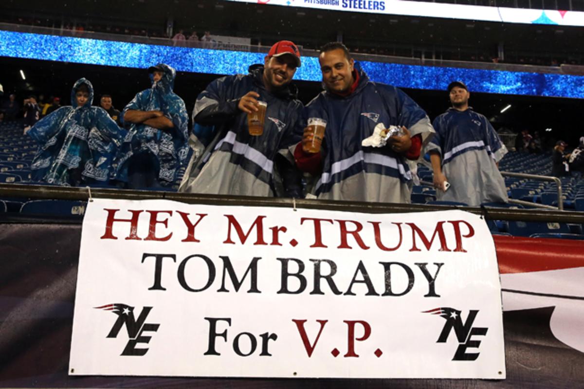 Fans suggest a running mate for Trump last Sept. 10 at the Patriots’ home game against the Steelers.