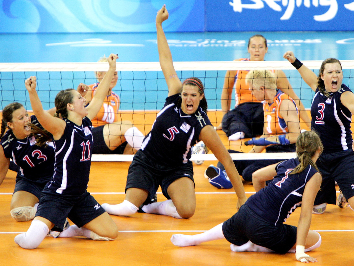 Katie Holloway (5) celebrates at the 2008 Paralympic Games in Beijing.