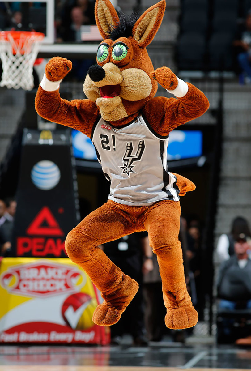 San Antonio Spurs mascot The Coyote gets the crowd involved against the  Miami Heat in game 5 of the NBA Finals at the AT&T Center at the AT&T  Center in San Antonio