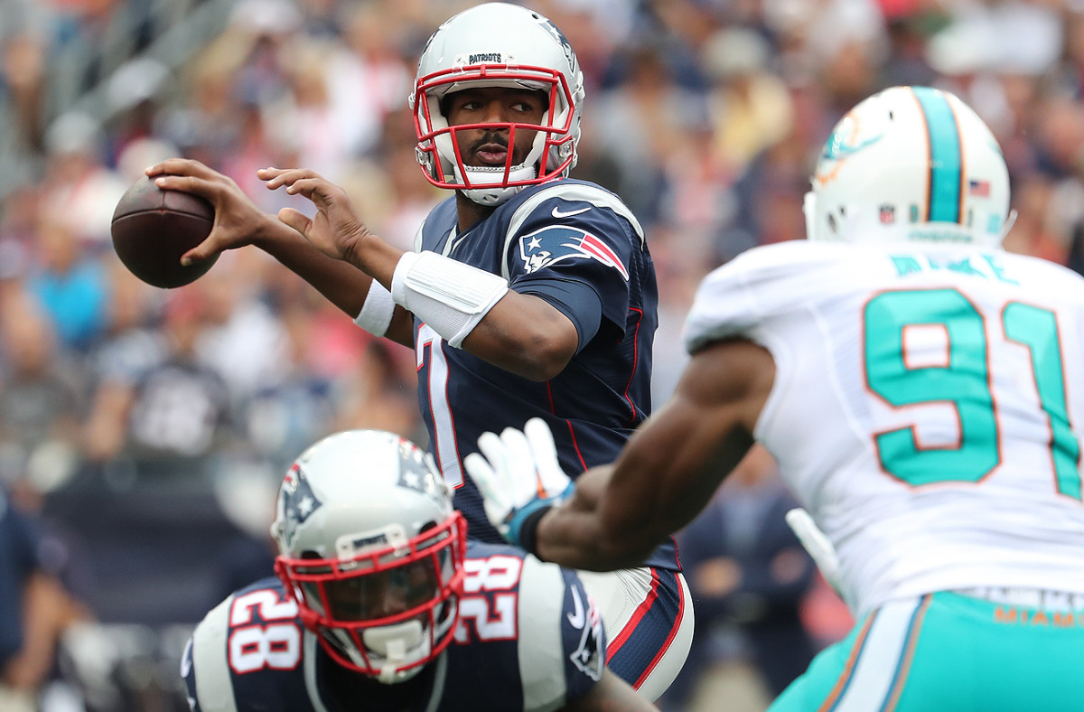 Third-string quarterback Jacoby Brissett was forced into action Sunday and the rookie responded with 6-of-9 throwing for 92 yards and no turnovers.