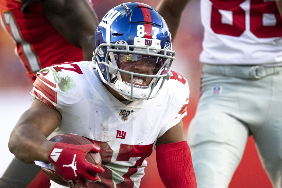 Sep 22, 2019; Tampa, FL, USA; New York Giants wide receiver Sterling Shepard (87) reacts during the fourth quarter against the Tampa Bay Buccaneers at Raymond James Stadium.