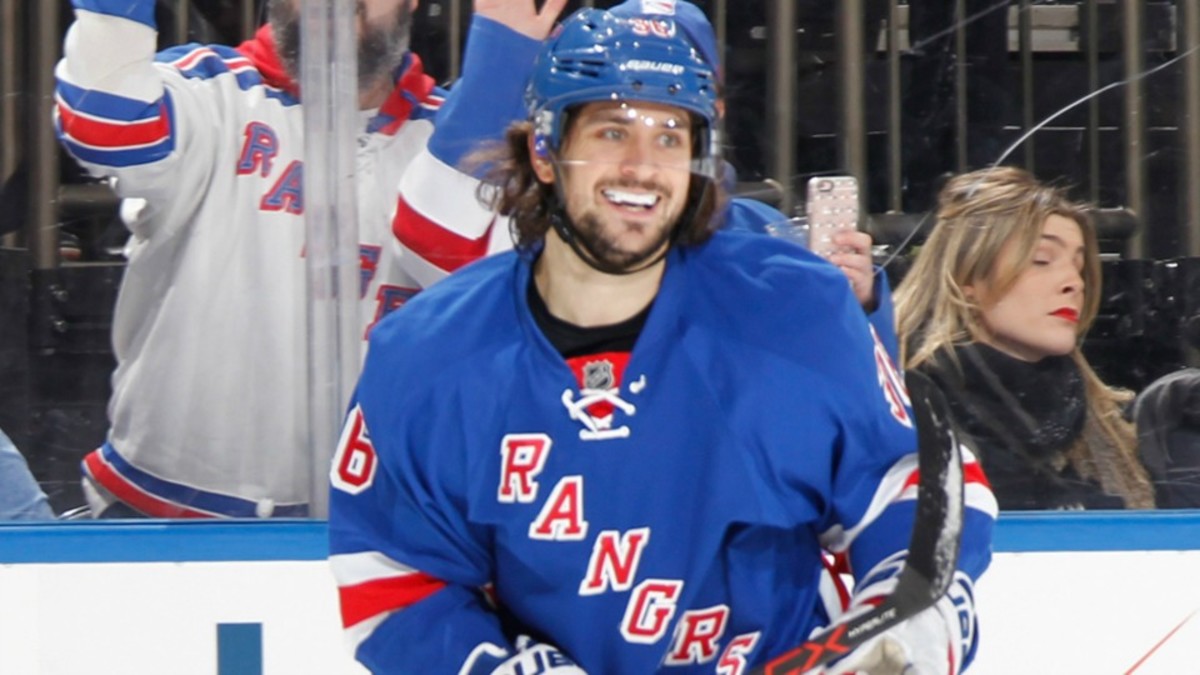 New York Rangers’ Mats Zuccarello helps a fan get a date to prom