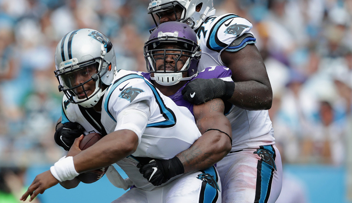 Everson Griffen and the Vikings defense made life miserable for Cam Newton on Sunday.