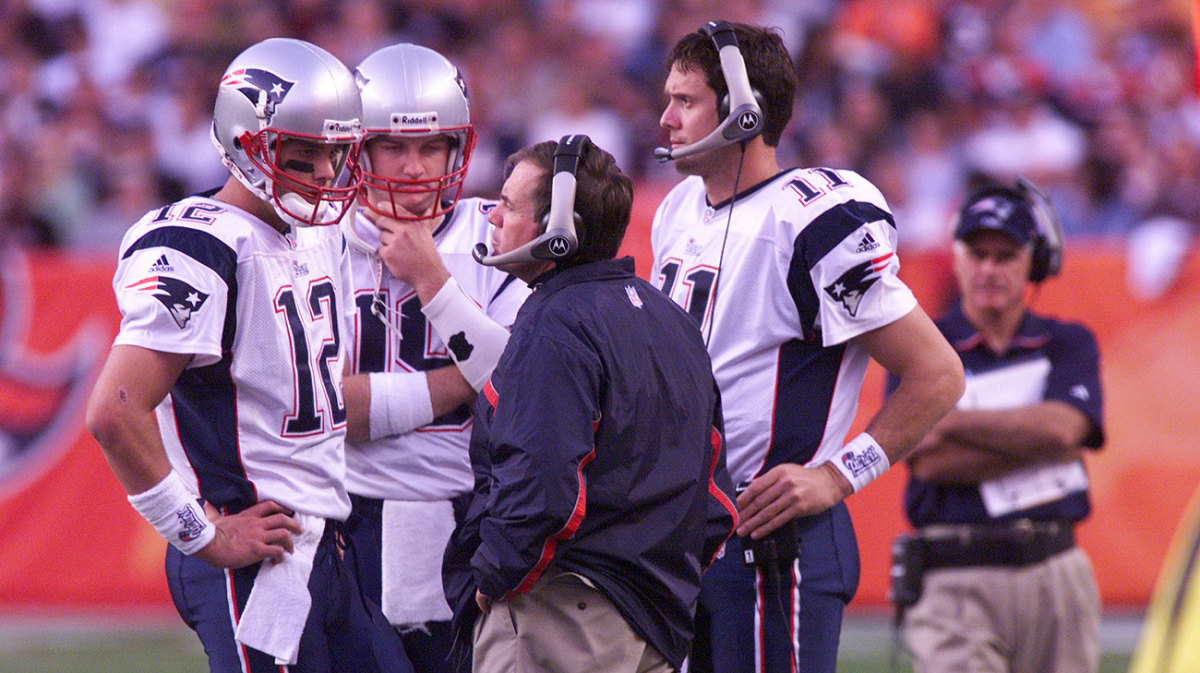 Tom Brady, with Bill Belichick, in 2001.