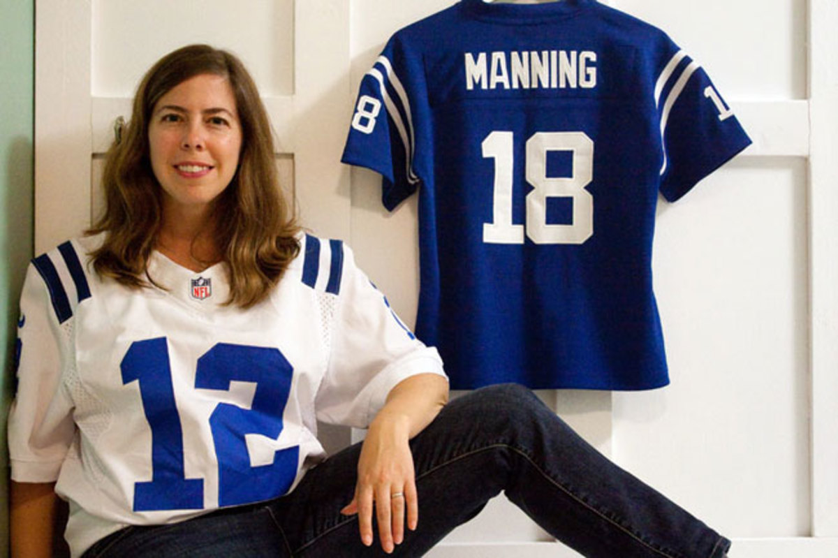 Angie Six with her Andrew Luck and Peyton Manning jerseys.