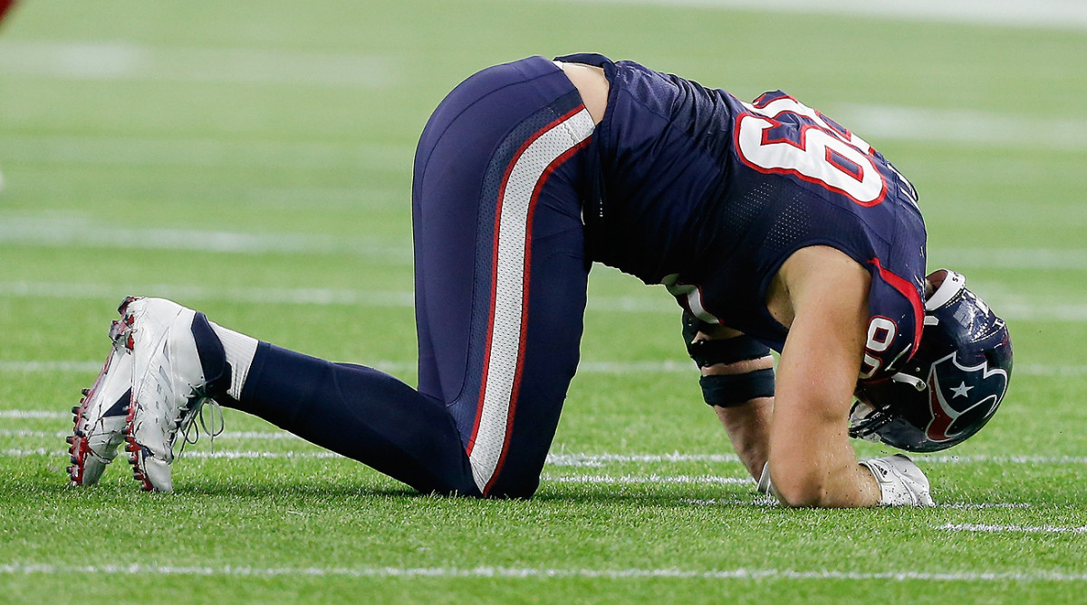 J.J. Watt originally showed signs of back problems during last season’s playoff game against the Chiefs.