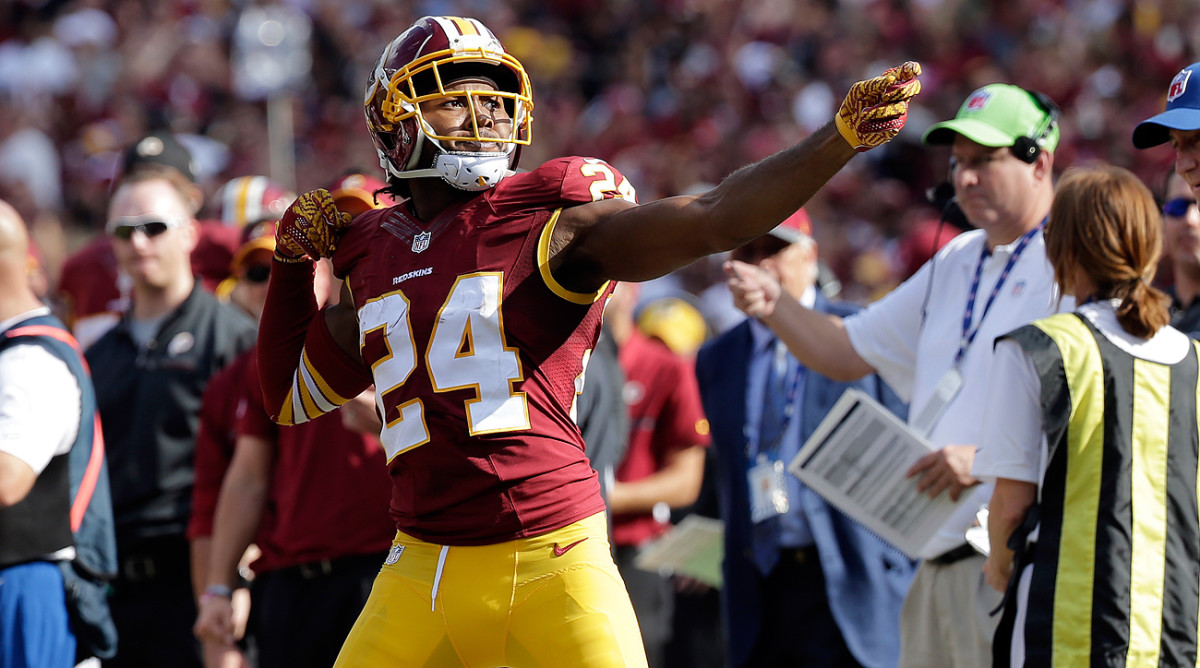 Josh Norman was flagged for this celebration after an interception against the Browns.