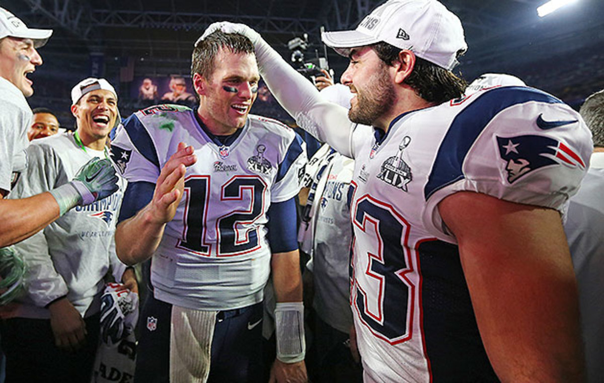 Ebner (right) saw the field for the Patriots in their Super Bowl XLIX win over the Seahawks.