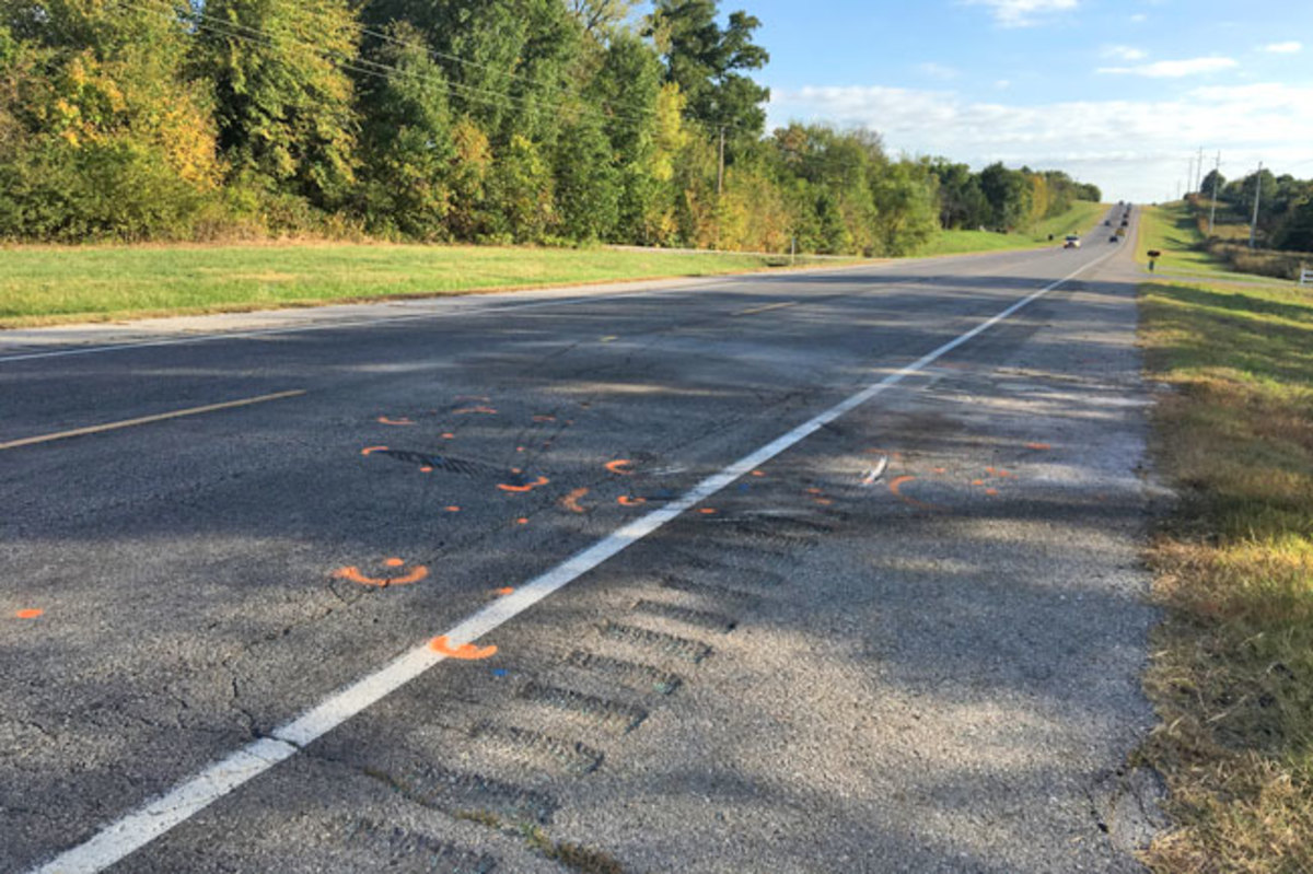 The orange markings show where Byrd’s Hummer was struck on Highway 88.