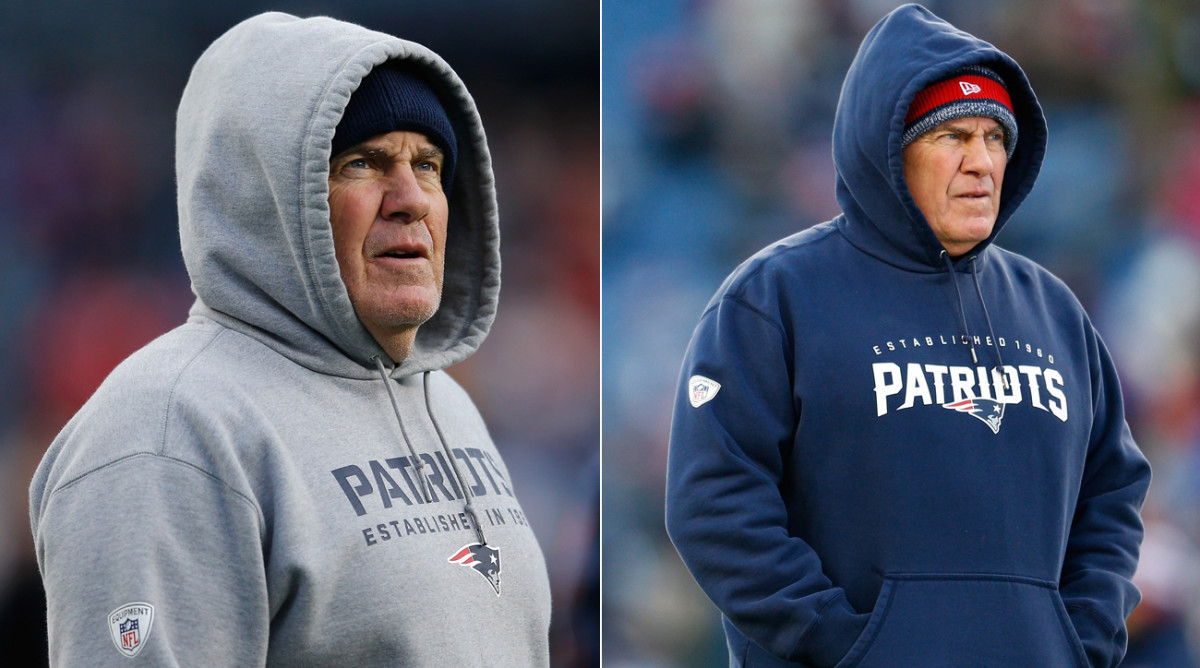 These images were taken in 2014 and 2015, before Bill Belichick apparently shunned the hoodie.