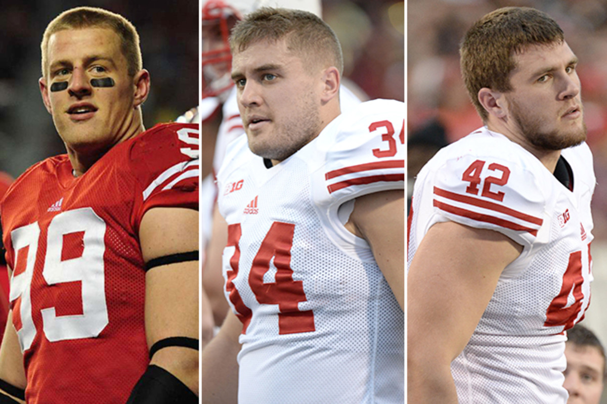 The Watt Brothers at Wisconsin, left to right: J.J., Derek and T.J.