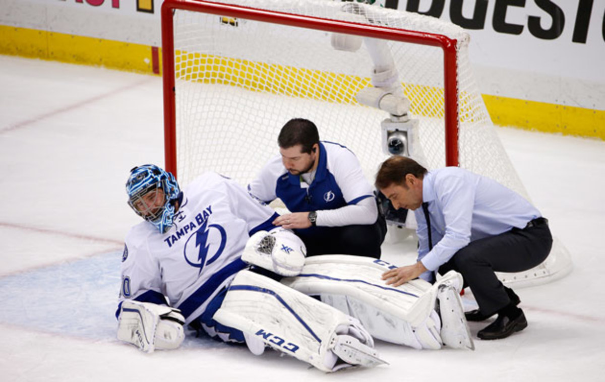 Ben Bishop had to be stretchered off during Game 1 of the ECF.