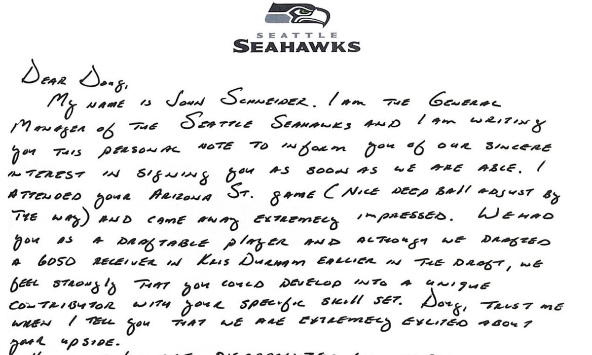 Schneider wrote Baldwin a two-page letter expressing the Seahawks' interest after Baldwin went undrafted in 2011.