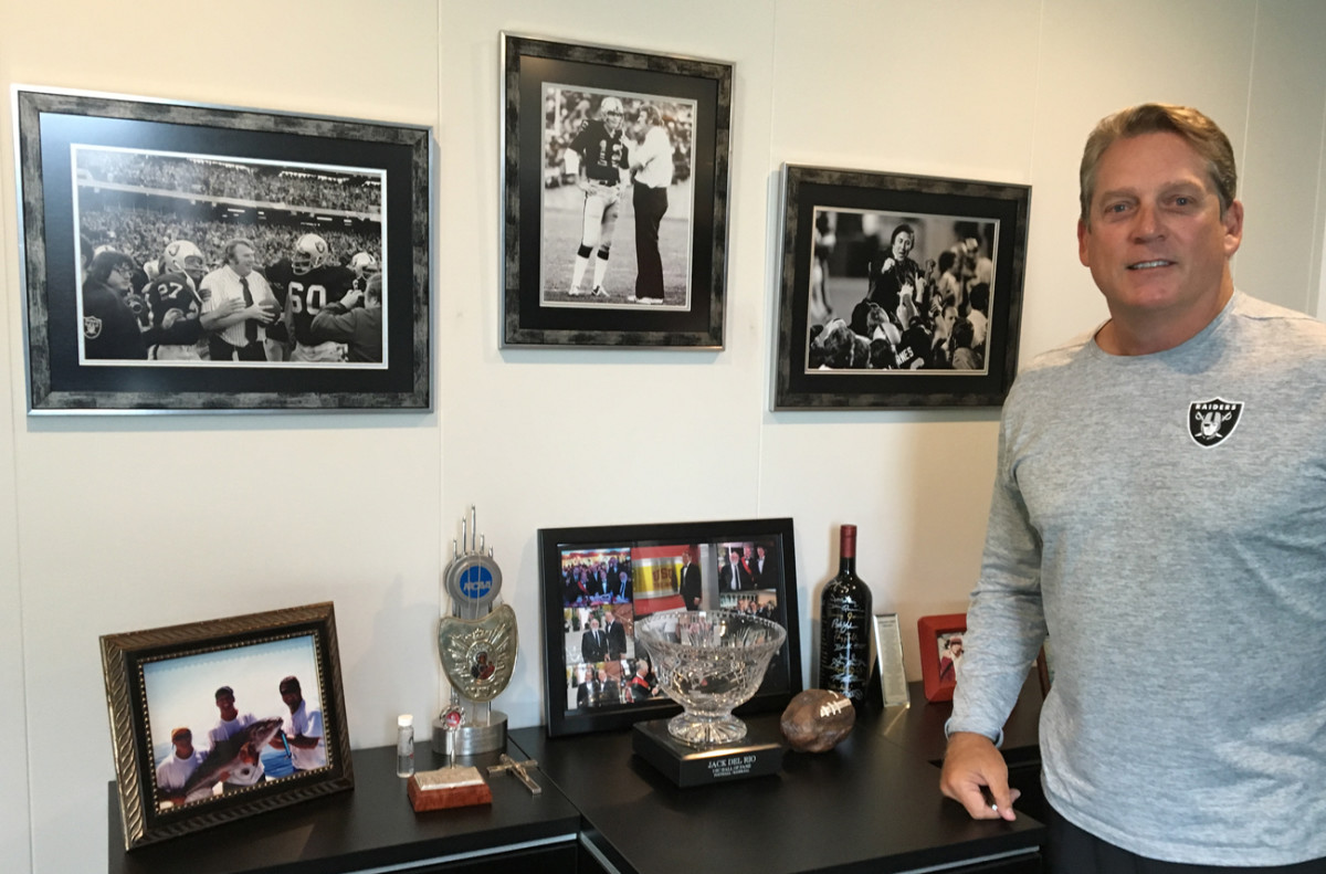 Del Rio’s office is adorned with photos and memorabilia of the team he followed as a kid and now coaches.