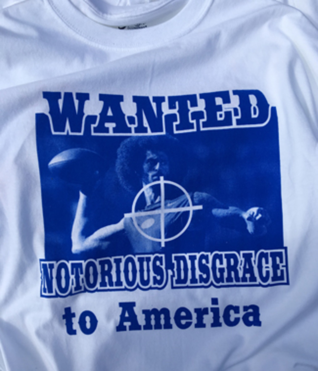 A T-shirt being sold outside the stadium.