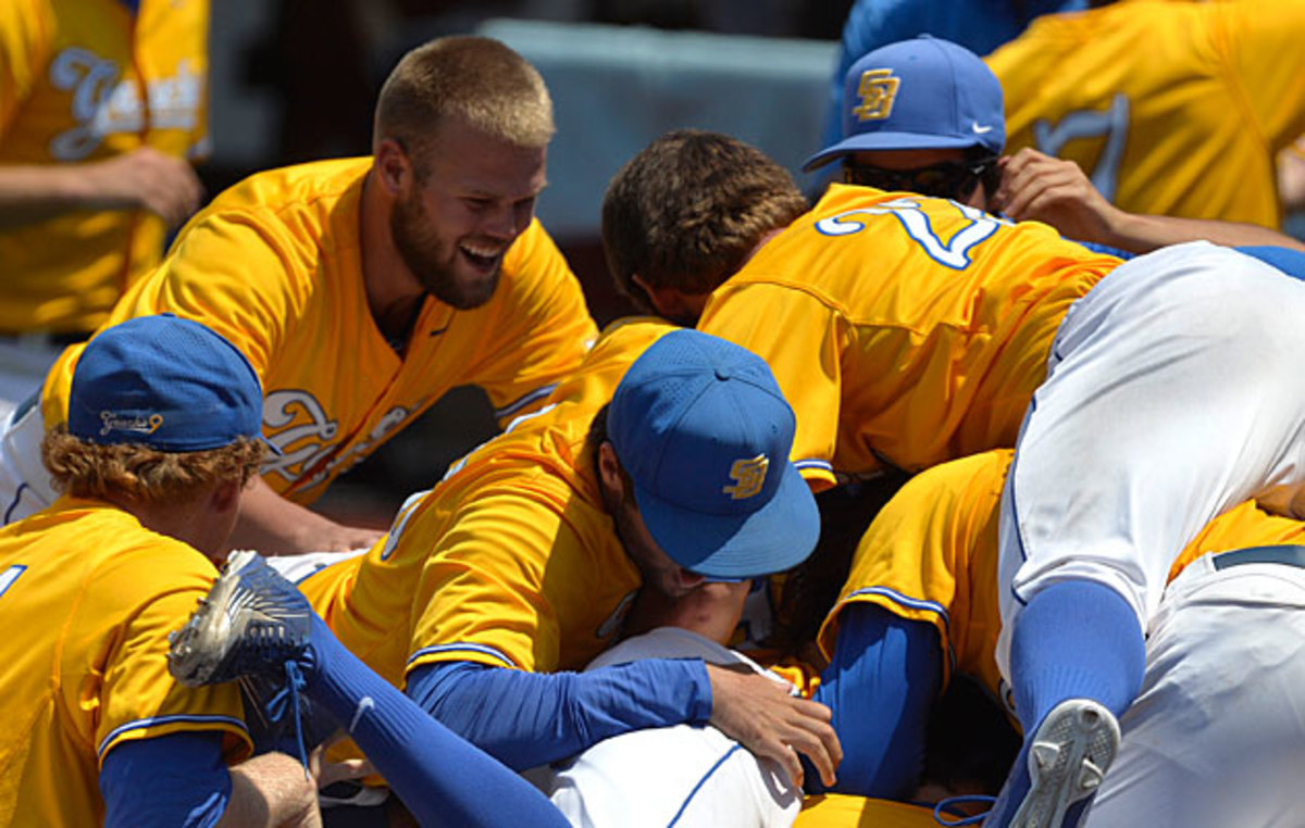 UC Santa Barbara celebrated a wild, upset win over Louisville on June 12 that clinched a CWS bid.
