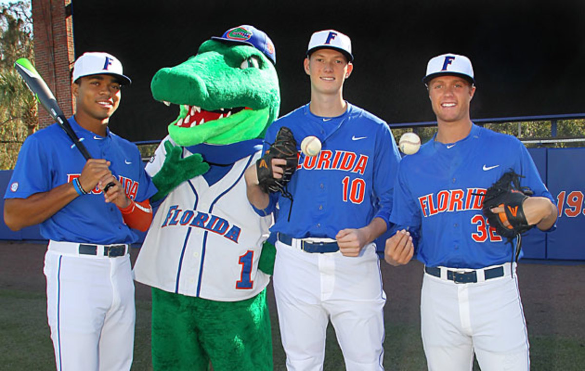 Outfielder Buddy Reed and pitchers A.J. Puk and Logan Shore (L-R) were all taken in this month's MLB draft.