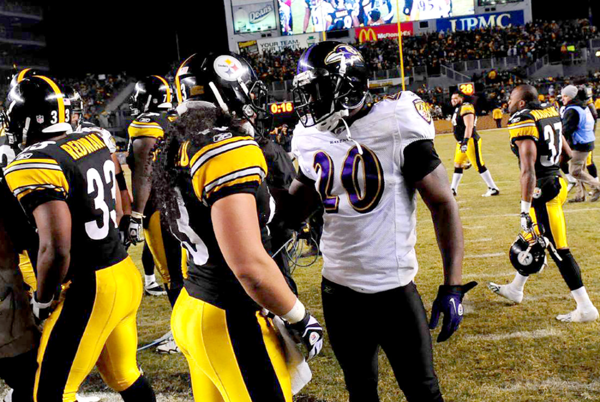 Troy Polamalu and Ed Reed after the 2011 divisional game, a Steelers win.