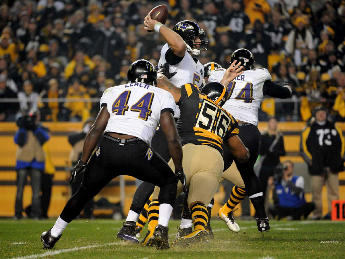 Joe Flacco in the pocket, November 2011.