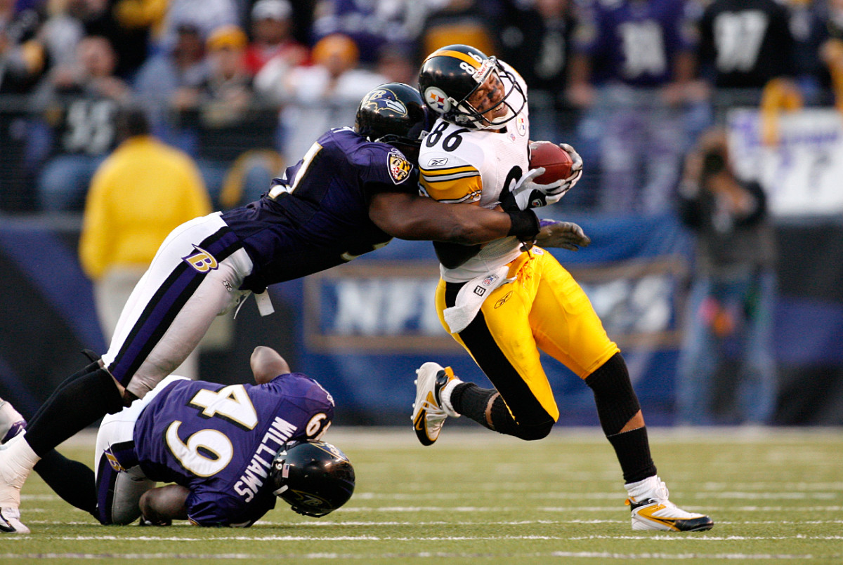 Bart Scott wraps up Hines Ward, November 2005. 