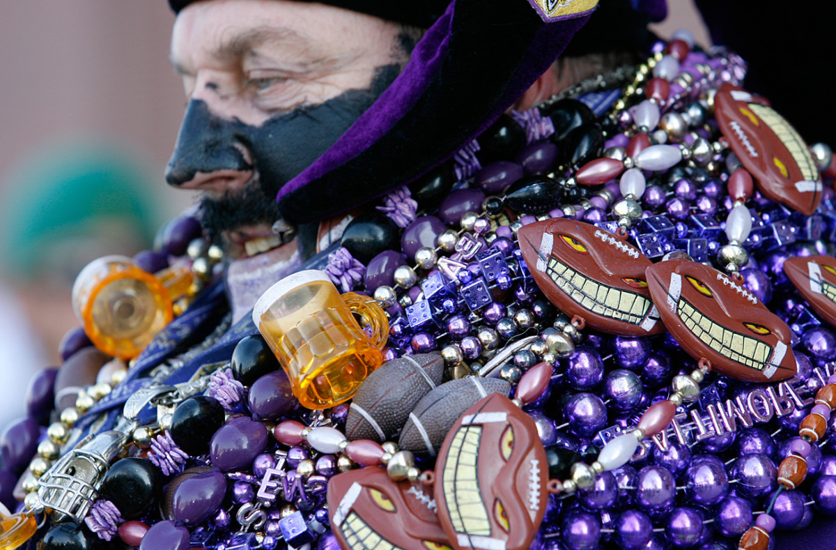 A bedecked Ravens fan, November 2006.