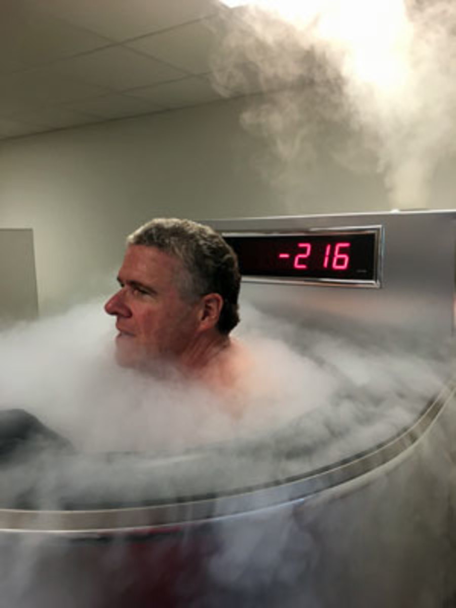 Peter King steps into the cryotank.